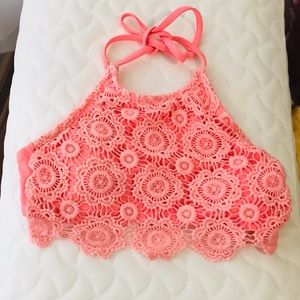 Pink/ Coral Crochet Bikini Top NWOT